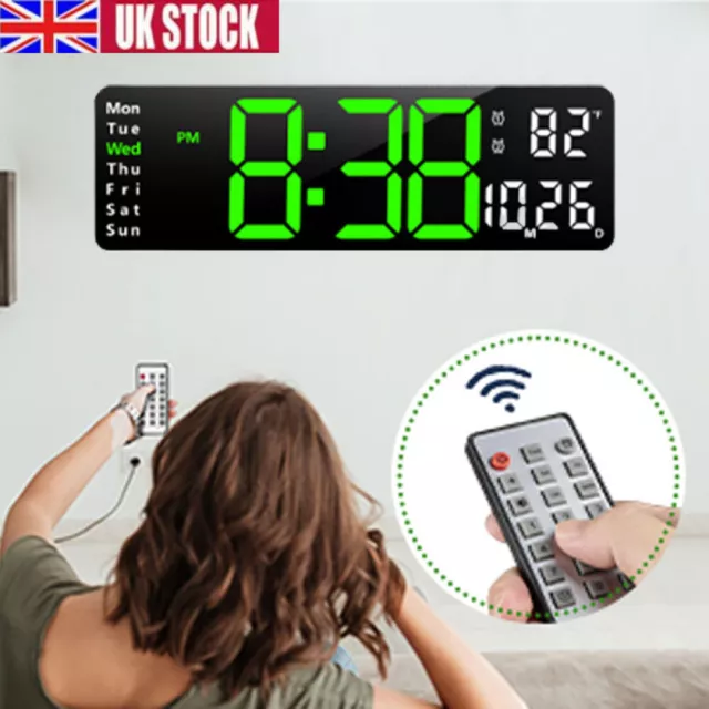 13'' Large LED Digital Wall Clock Temperature Date Display Electronic Wall Clock