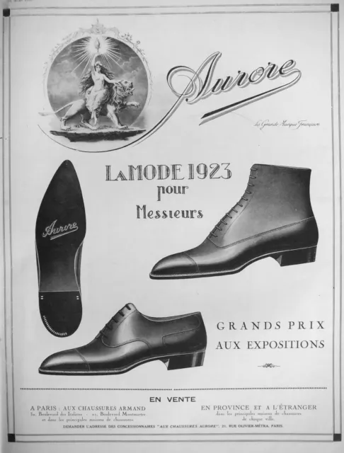Publicité Chaussure Aurore La Mode 1923 Pour Messieurs