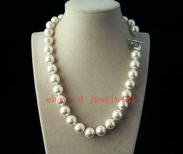 Rare Huge 12mm Genuine White South Sea Shell Pearl Round Beads Necklace 18'' AAA