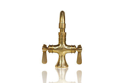 Single Hole Deck Mount Unlaquered Natural Brass Faucet 8 inch Spout Lever Handle