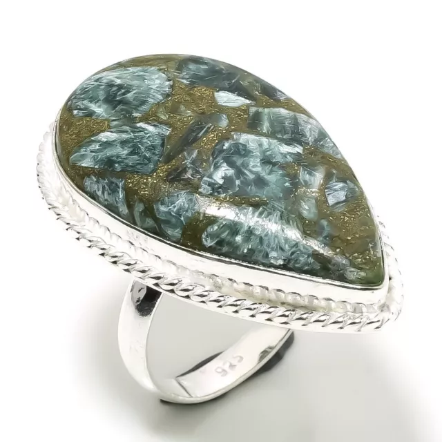 925 Sterling Silver Copper Seraphinite Gemstone Handmade Ring Jewelry Size 9