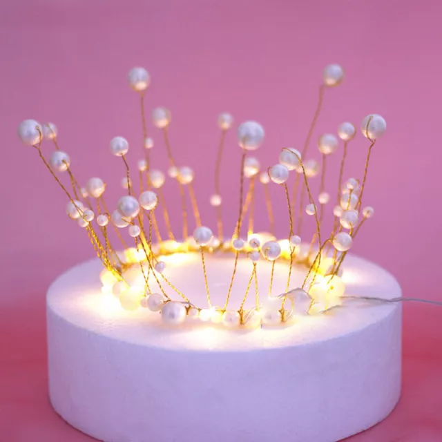 Shiny Pearl Princess Crown Cake Topper Wedding Happy Birthday Hat Cake D'EL