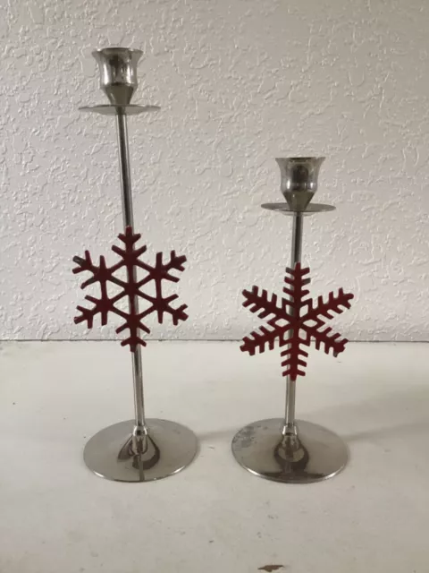 International Silver Snowflake Candlestick Set 2 7-3/4" & 10"
