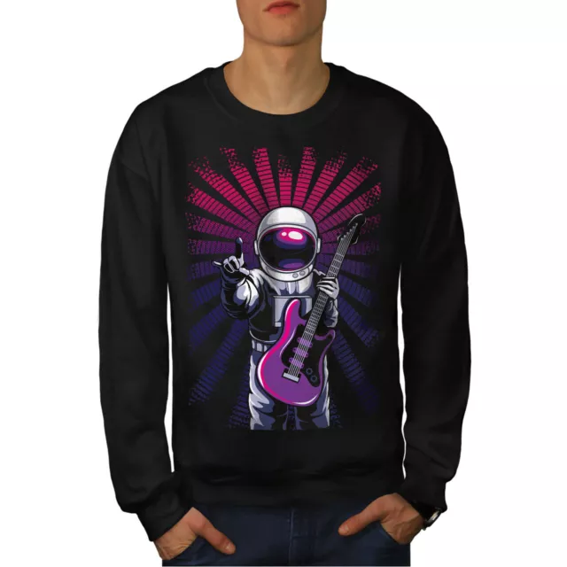 Wellcoda Astronaut Punk Mens Sweatshirt, Space Guitar Casual Pullover Jumper