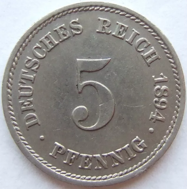 Moneta Reich Tedesco Impero Tedesco 5 Pfennig 1894 E IN Extremely fine
