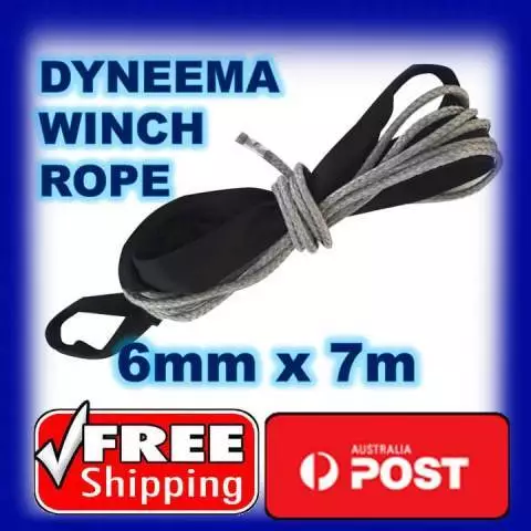 NEW DYNEEMA WINCH ROPE SYNTHETIC CABLE 6MM x 7M GREY SK75 4WD OFFROAD RECOVERY