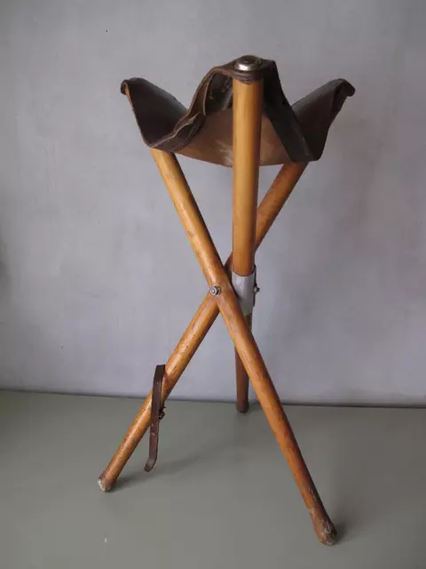 Vintage 1930s Hand Crafted Canvas  Folding Camping Tripod Fishing Stool.