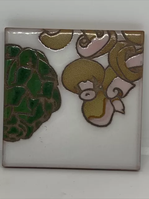 VTG Italian Italy 4” Clay TILE  TRIVET No 93 Hand Painted Mushrooms Artichoke