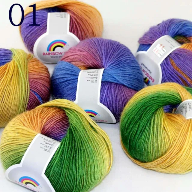 Sale 6Ballsx50gr Colorful Rainbow Rug Shawl Cashmere Wool Hand Crochet Yarn 01