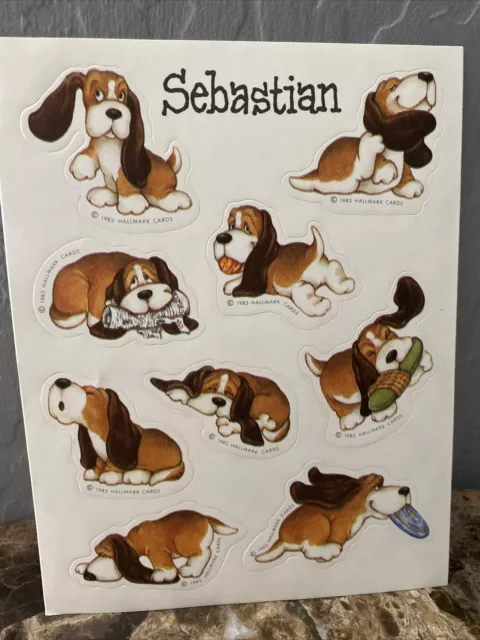 Hallmark 1983 Sebastian Basset Hound Dog StickersVintage Cute Funny 1 Sheet