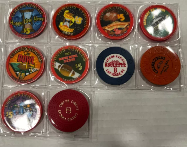 Circus circus, Las Vegas, Nevada casino chips, mixed lot of 10