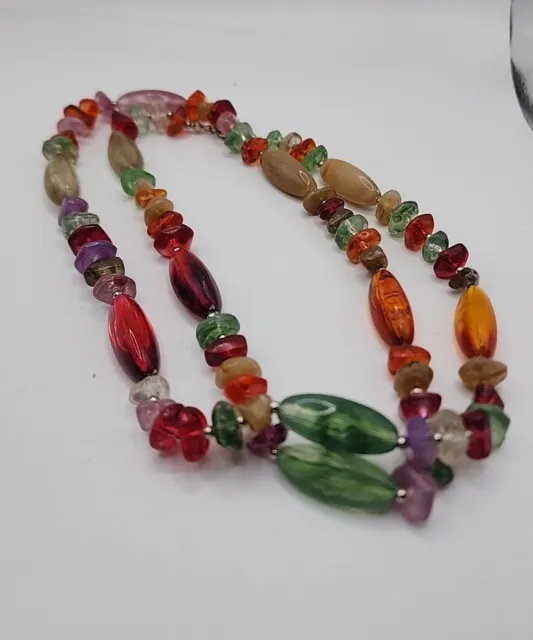 Vintage Beaded Necklace 1970s Colorful Multishape Multicolor Bohemian 30" Artsy