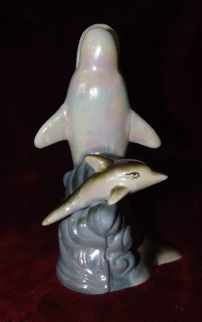 Dolphin Porpoise Figurine 8" Mother & Baby Waves Slick Pearlescent Hand Paiinted 2