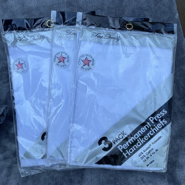 3 Packs of 3 New Vintage 1960's USA Unopened Permanent Press White Handkerchiefs