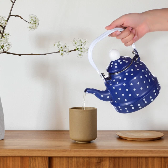 TOPBATHY Emaille Wasserkessel 1,5L Rot - Pfeifender Teekessel Für Herd