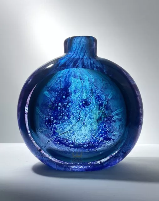 GORAN WARFF KOSTA BODA Vase Blue Solid Art Design Glass, Signed 1960's, H5-6"