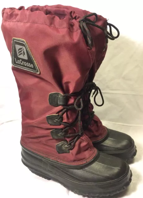 LaCrosse Women’s Red Wine Nylon Drawstring Insulated Winter Snow Duck Boots Sz 6