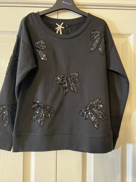 NEXT Girls Aged 9 Next Black Sequin Bow Jumper BRAND NEW WITH TAGS