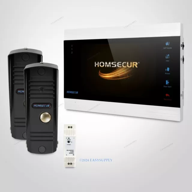 HOMSECUR 7" Système Interphone Portier Vidéo avec Caméra Noire pour Appartement