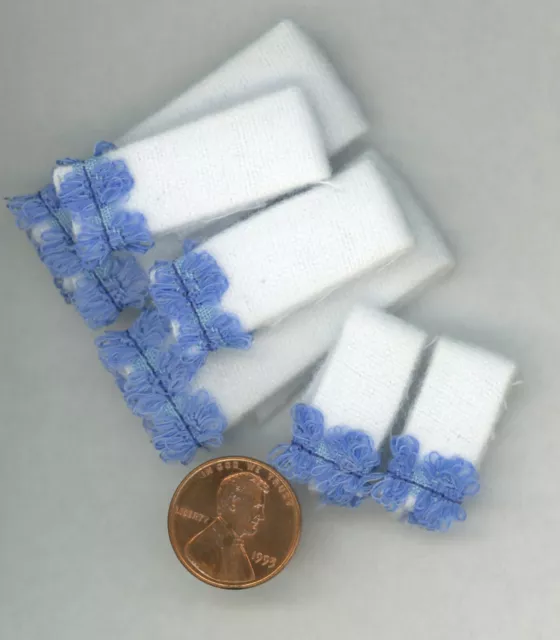 Miniature Dollhouse 6 Pc Bath Towel Set / White-Blue Puff  trim1:12