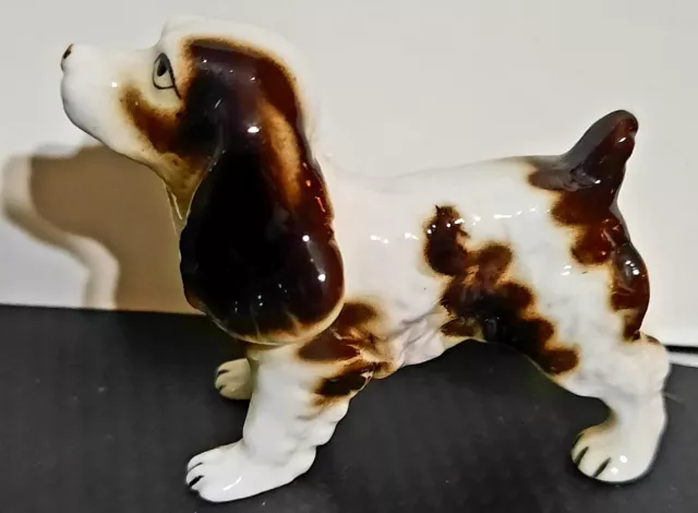 Springer Spaniel Dog Figurine Standing Black White Ceramic Porcelain Hand Paint