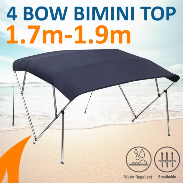 4 Bow 1.7-1.9m Blue Boat Bimini Top Canopy Cover w/ Rear Poles & Sock