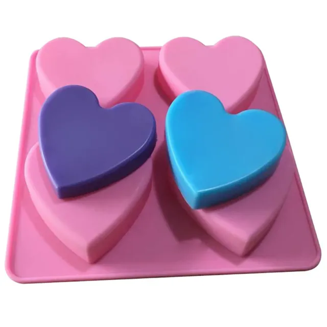 4 Cavity Handmade Silikon Seifenform Herz 3D Craft Seife Herstellung für KerzG 2