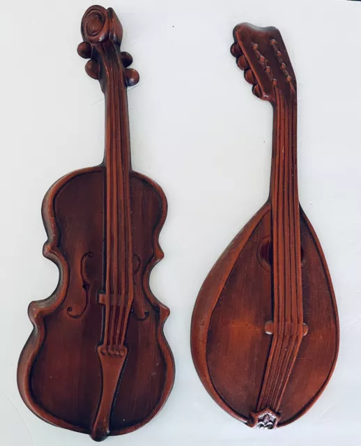 Vintage Royal Mandolin & Fiddle Violin Metal 18" Hanging Wall Music Mid Century