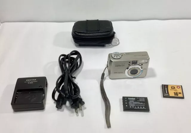 PENTAX Optio 330 3.34 MP Digital Camera Silver Battery Charger Case 16MB Card