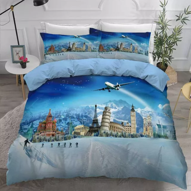 Snow City Plane Travel Doona/Quilt/Duvet Cover Single/Double/Queen/King Bed Set