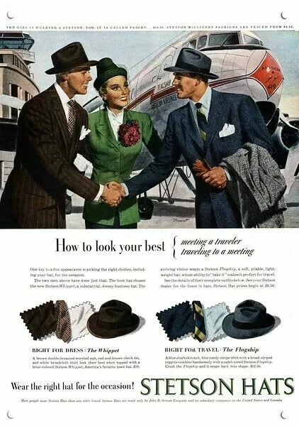1947 STETSON FLAGSHIP & WHIPPET HAT & American Airlines * DECORATIVE METAL SIGN
