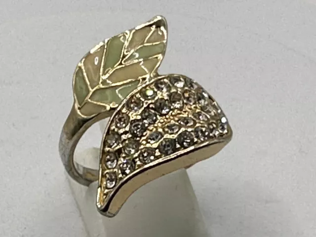 Prächtiger gold-silberfarben Ring Blätterform mit edlen Steinen Gr.59