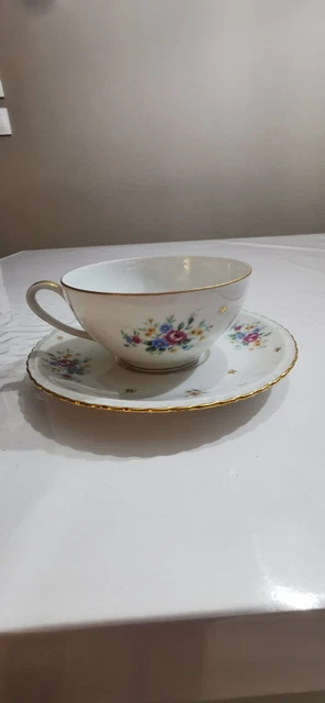 Tasse Et Soucoupe En Porcelaine De Limoges - Motif Fleurs Et Dorure, Bon état Avec Petit éclat