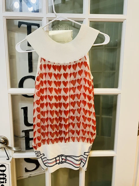 JC de Castelbajac Paris Hearts red sheer Blouse 44 Italy.