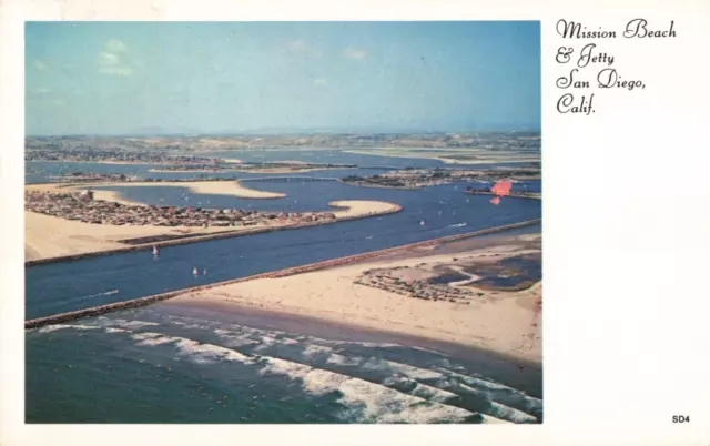 San Diego CA California, Mission Beach & Jetty, Aerial View, Vintage Postcard