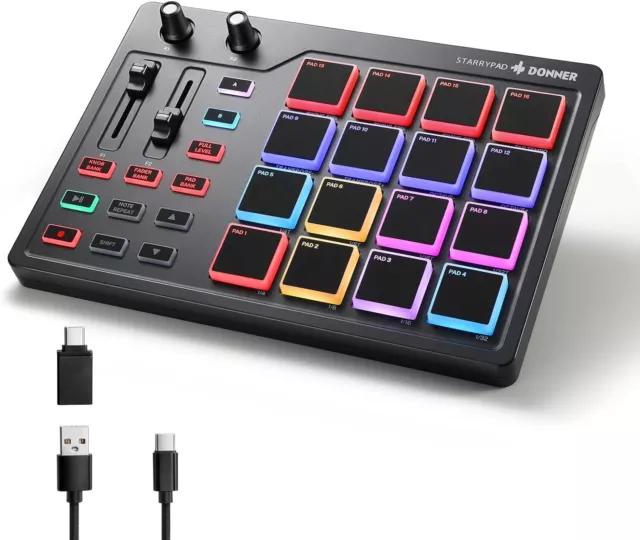 Donner STARRYPAD USB C MIDI Controller Pad Drum Pad Beat Maker 16 Pads USB MIDI