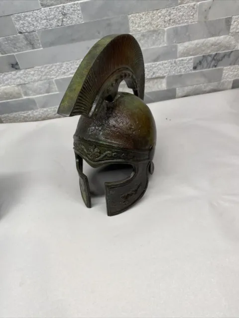 Ancient Greek Spartan Corinthian Helmet Bronze Statue Solid Bronze