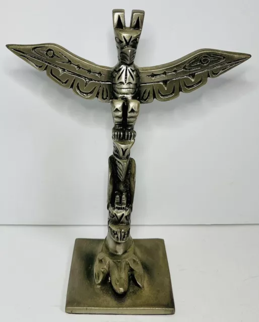 Northwest Native American Pewter Metal Totem Pole Turtle Wings 8"