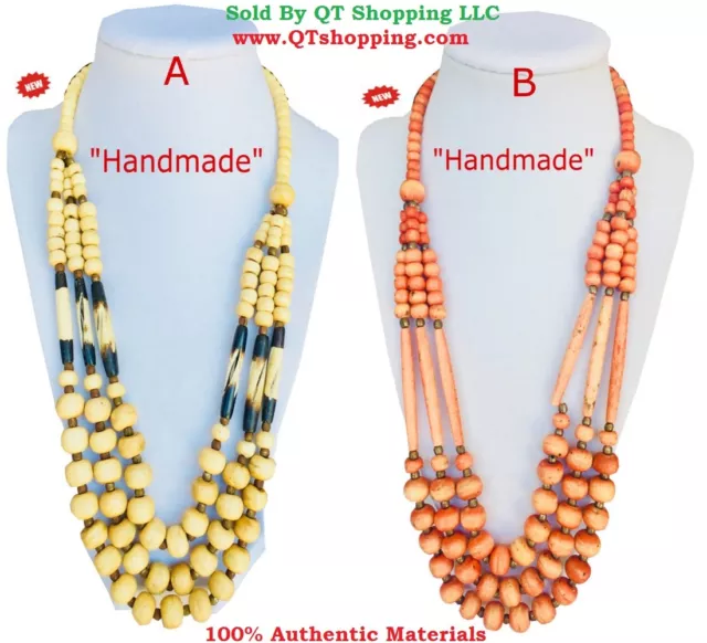 Himalayan Handmade High Quality Bone & Beads 3 Strand Necklace With Gift Box