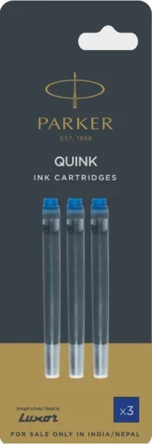 Parker Quink Ink Cartridges for Parker Fountain Pens 3 Cartridges Pack Blue Ink