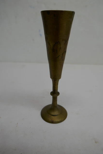 Vintage Engraved   Brass Footed Bud Vase  Made in India 4-3/4 inches