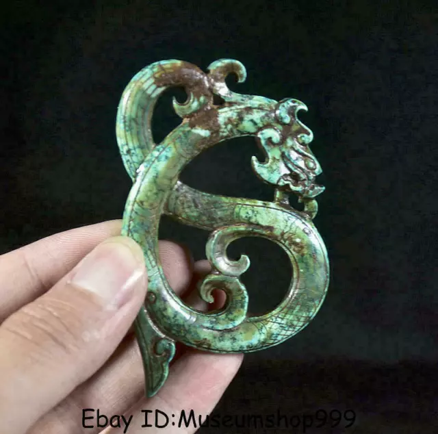 3" Old China Hongshan Culture Turquoise Carved Dragon Beast Pendant "Gua Jian"