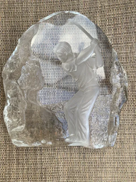 Vintage Nybro Sweden 1985 Art Glass Crystal Paperweight Sculpture Man Golfing