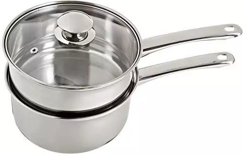 Double Boiler Pot 2.5 Quart Stainless Steel Sauce Pan Cookware Glass Lid 3 Piece