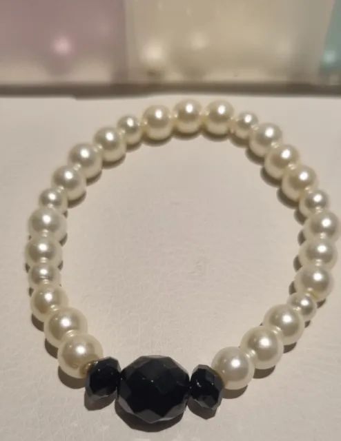 ladies beaded bracelet imitation pearl glam small gift ivory elastic vintage