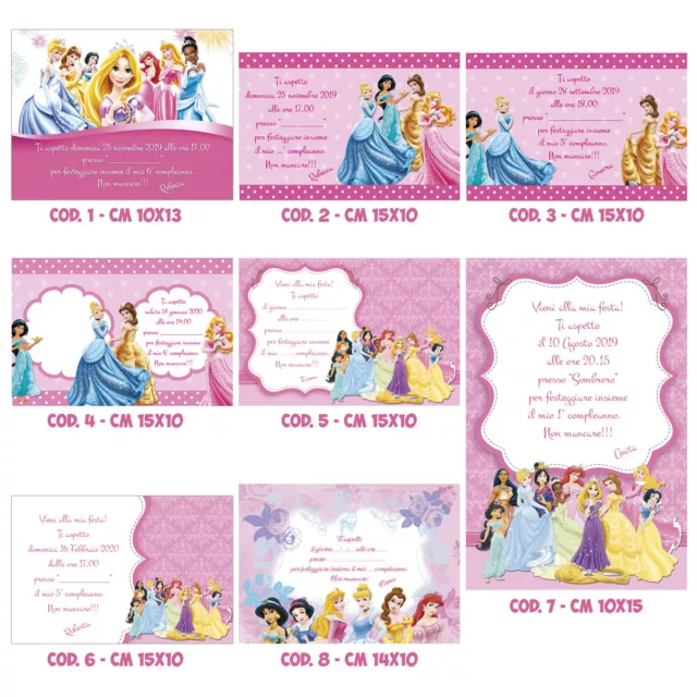 INVITI COMPLEANNO PRINCIPESSE Disney in cartoncino o PDF EUR 8