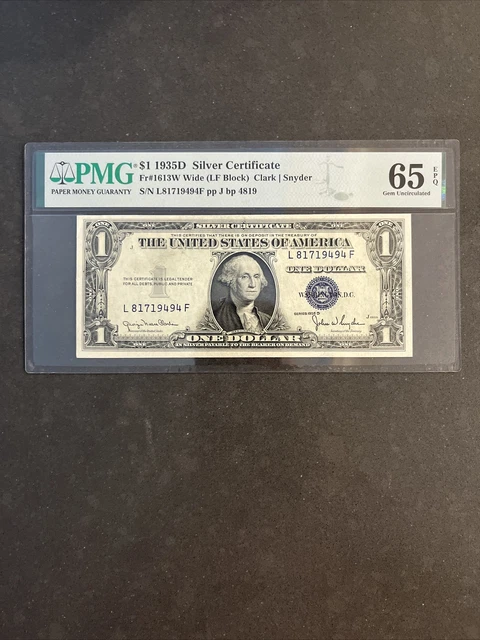 1 Dollar 1935D PMG 65 EPQ UNC Fr #1613W Silver Certificate LF BLOCK