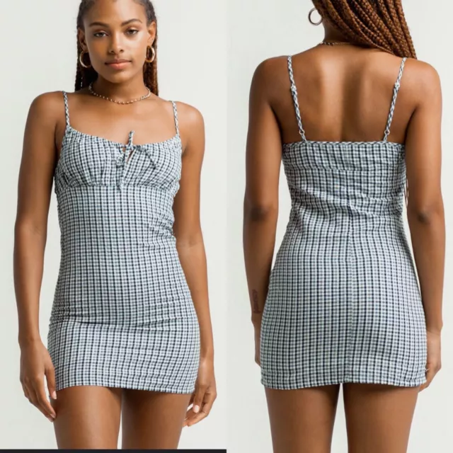 Sky and Sparrow Plaid Slip Mini Dress Blue Size Small S NWT Flawed V-neck