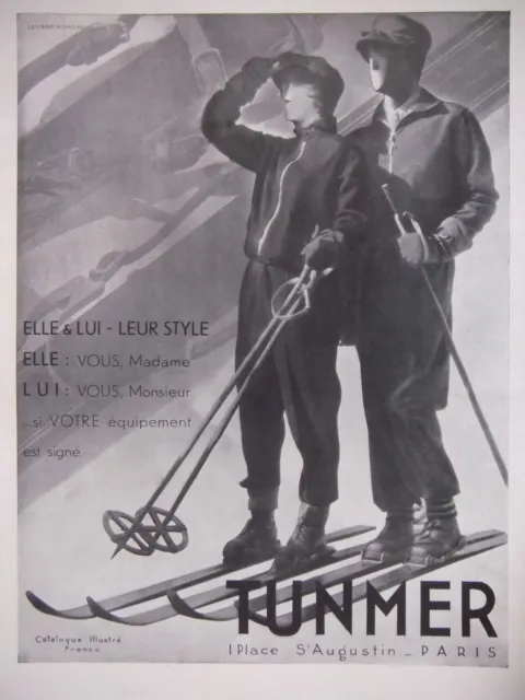 Publicité 1930 Équipement Tunmer Elle Et Lui Pour Le Ski - Advertising
