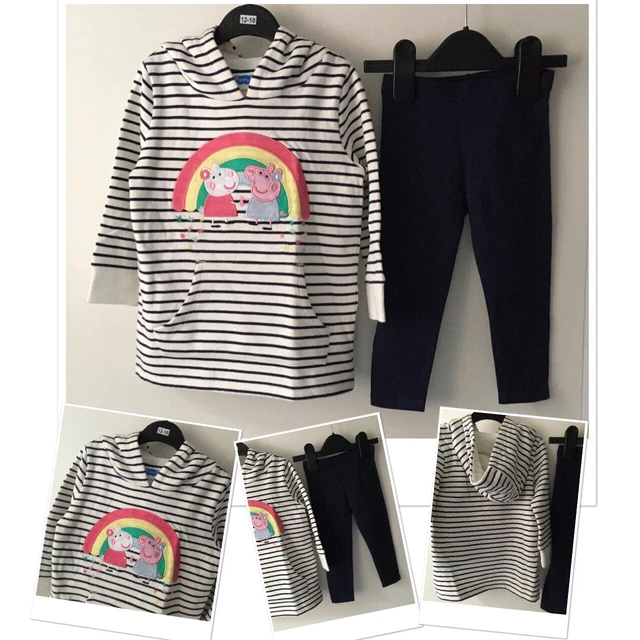 Nuovo set abito e leggings con cappuccio Peppa pig bambine 12-18 anni